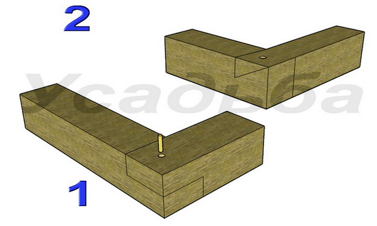 Угловое соединие закладных брусьев каркаса